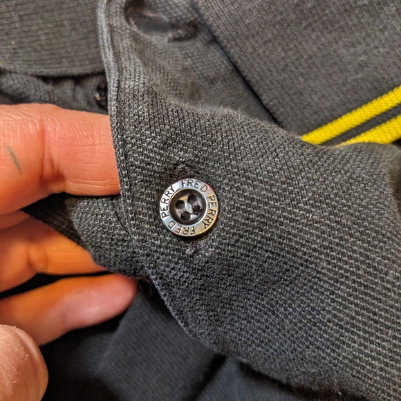 Fred Perry Black Yellow Stripe Twin Tip Short Sleeve Polo Shirt - Picture 7 of 8